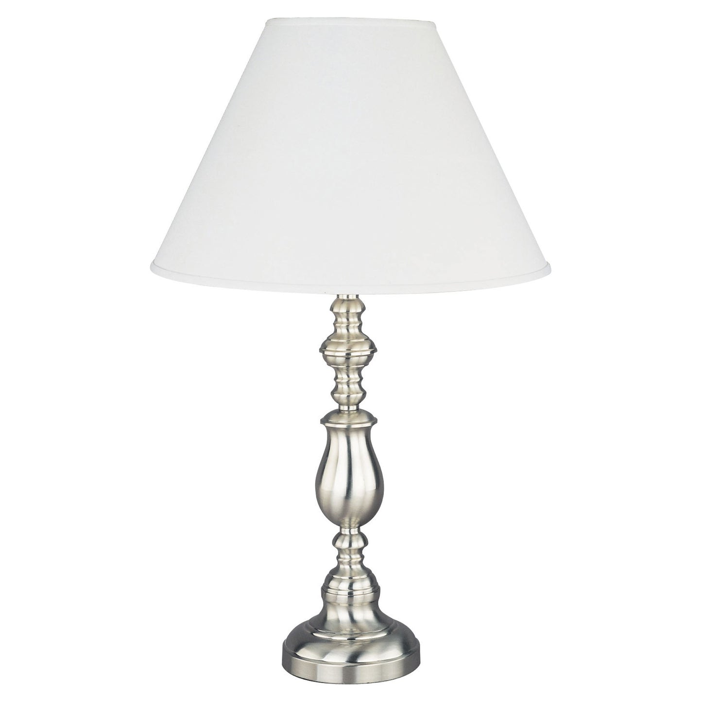 27" Silver Metal Table Lamp With White Classic Empire Shade