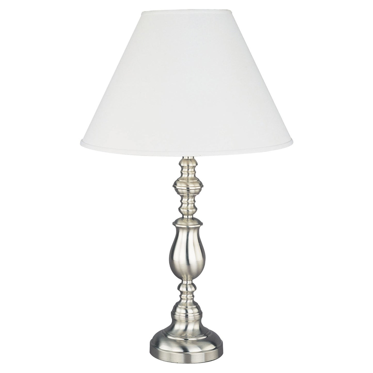 27" Silver Metal Table Lamp With White Classic Empire Shade