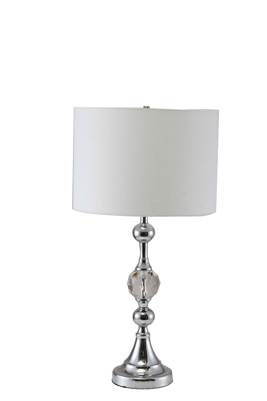 30" Silver Metal Bedside Table Lamp With White Classic Drum Shade