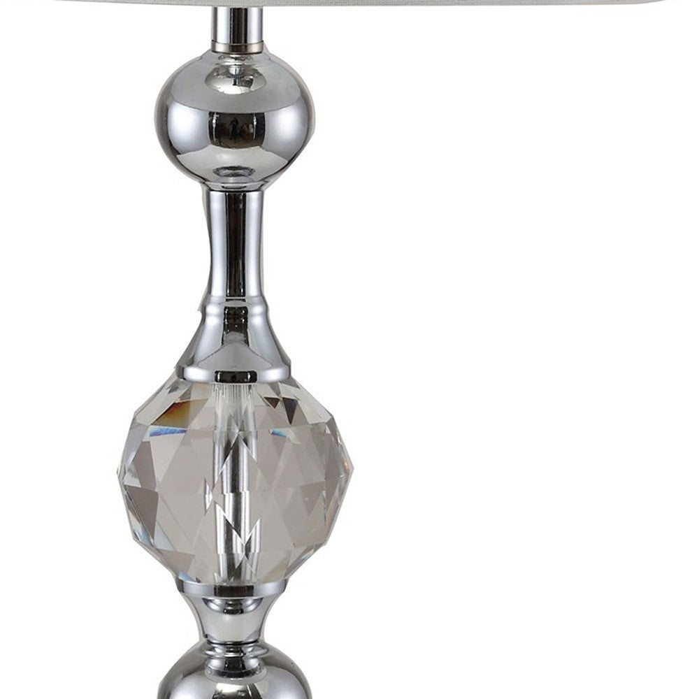 30" Silver Metal Bedside Table Lamp With White Classic Drum Shade