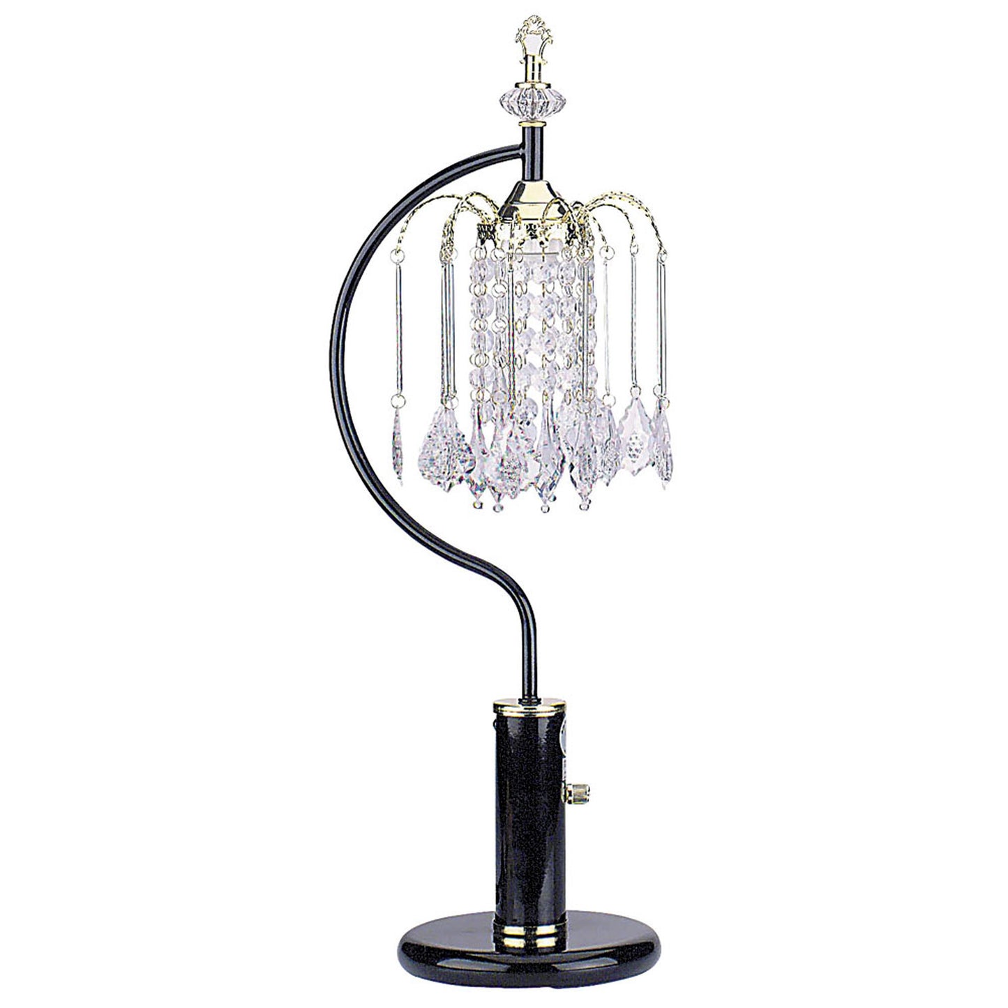 27" Black and Gold Metal Faux Crystal Chandelier Table Lamp