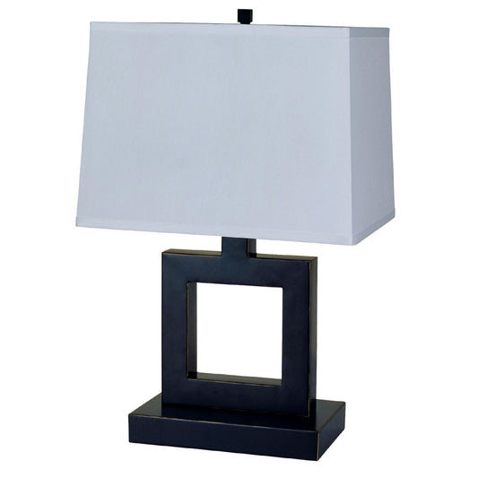 22" Bronze Open Square Table Lamp With White Rectangle Shade