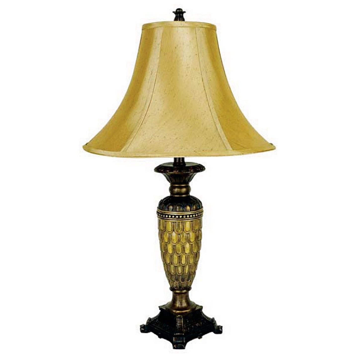 28" Golden Brown Polyresin Table Lamp With Gold Bell Shade