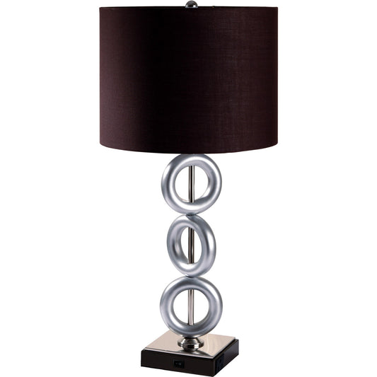 29" Silver Ceramic Geometric Table Lamp With Brown Classic Drum Shade