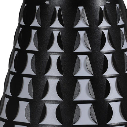 16" Black Bedside Table Lamp With Black And White Polka Dots Empire Shade