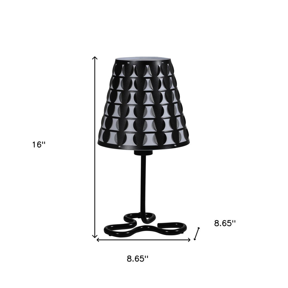 16" Black Bedside Table Lamp With Black And White Polka Dots Empire Shade