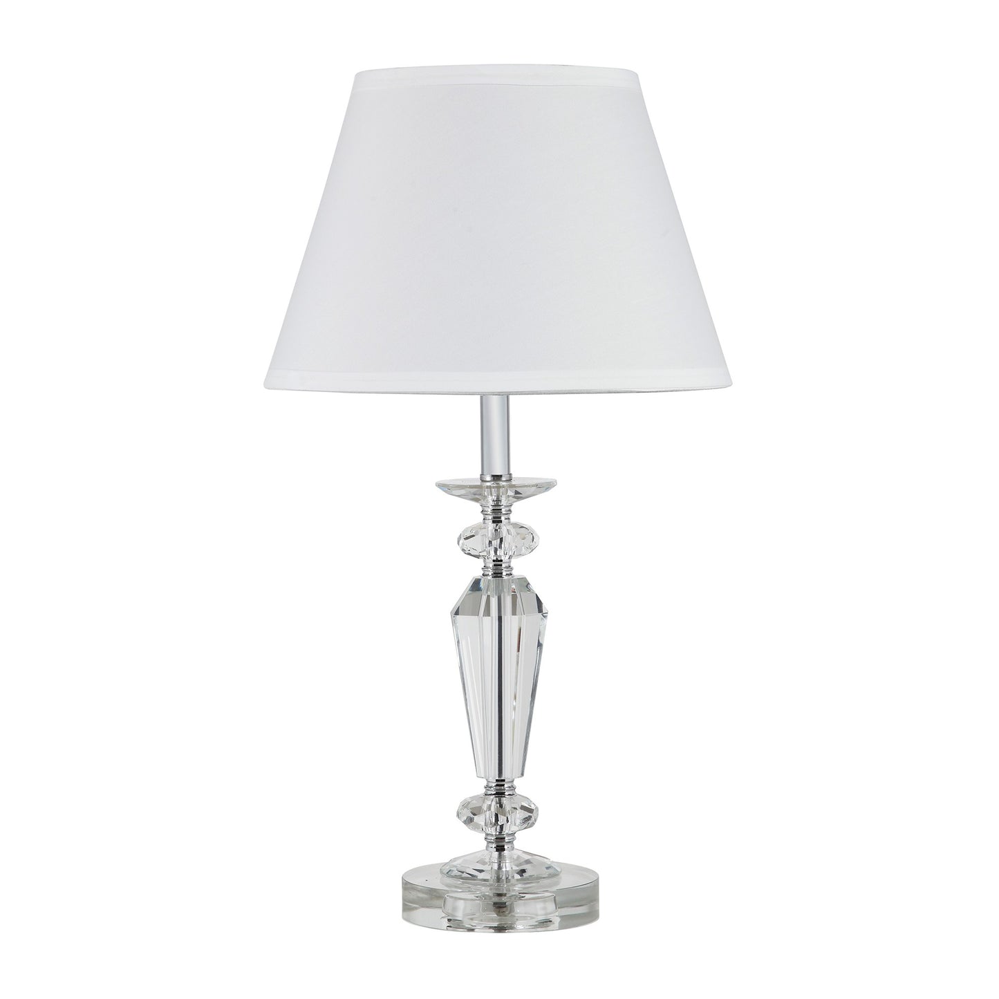 22" Clear Faceted Crystal Table Lamp With White Empire Shade