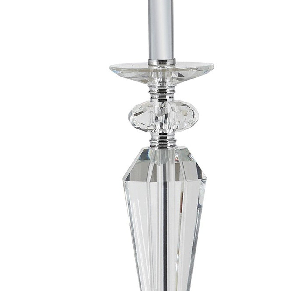 22" Clear Faceted Crystal Table Lamp With White Empire Shade