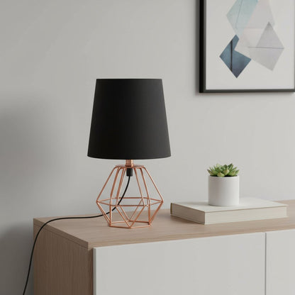 11" Copper Bedside Table Lamp With Black Empire Shade