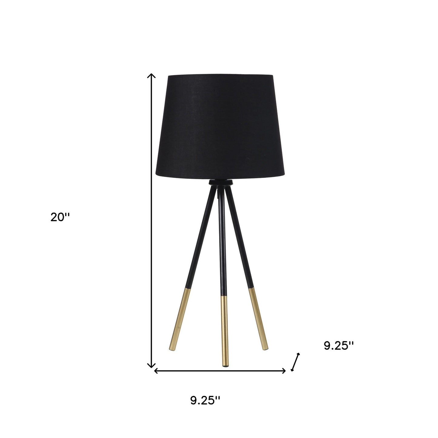 20" Gold Tripod Table Lamp With Black Empire Shade