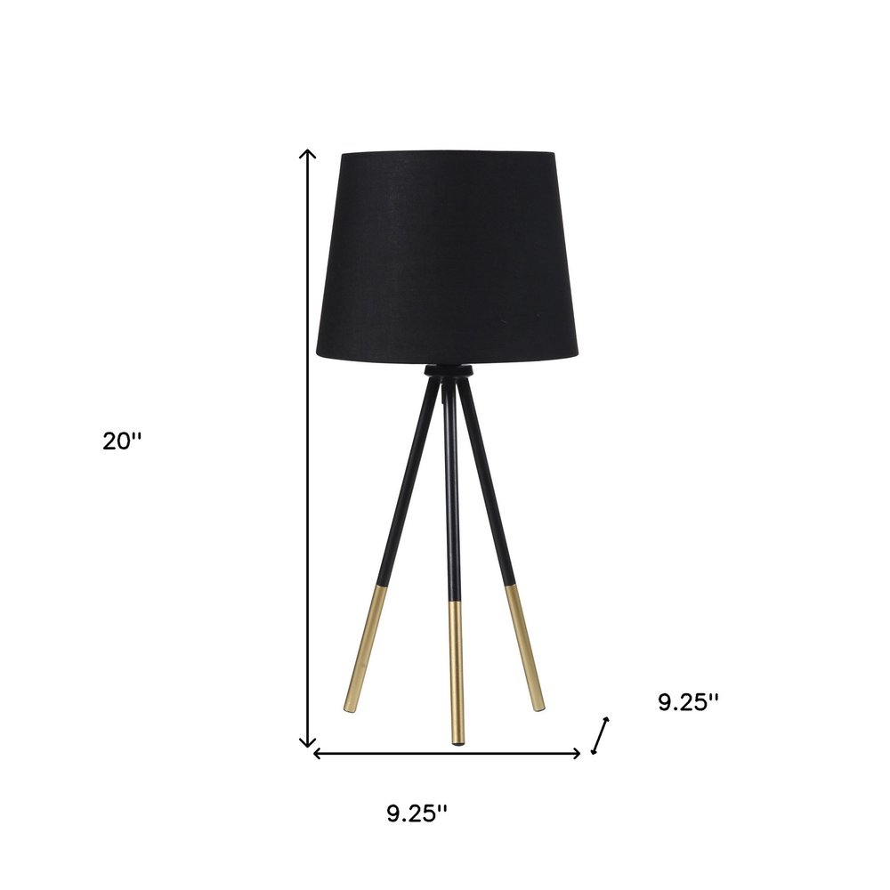 20" Gold Tripod Table Lamp With Black Empire Shade
