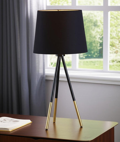 20" Gold Tripod Table Lamp With Black Empire Shade