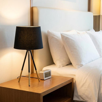 20" Gold Tripod Table Lamp With Black Empire Shade