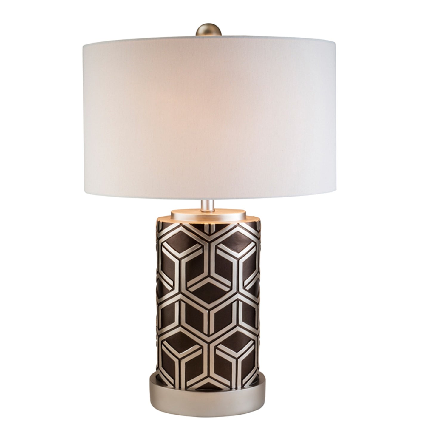 Deep Brown and Silver Geo Weave Table Lamp