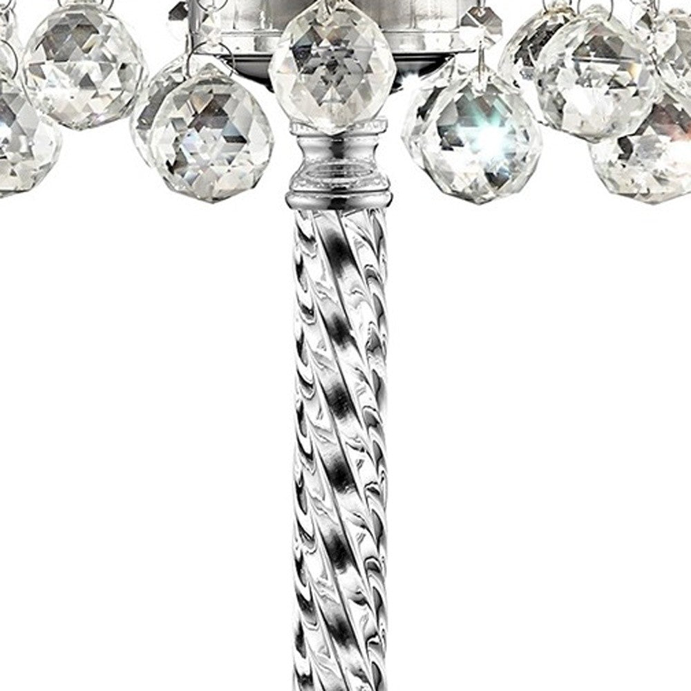 Chic Silver Tall Table Lamp with Crystal Accents and Silver Shade