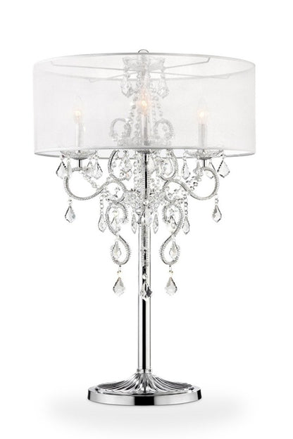 Glam Silver Faux Crystal Accent Table Lamp with See Thru Shade