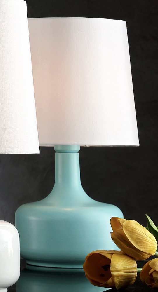 17" White Metal Bedside Table Lamp With Off-White Shade