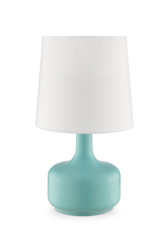 17" White Metal Bedside Table Lamp With Off-White Shade