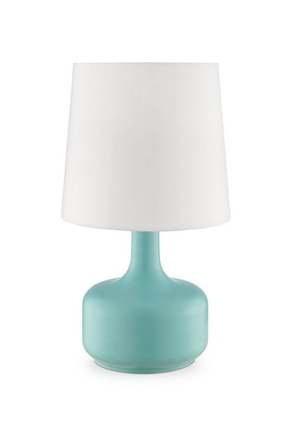 17" White Metal Bedside Table Lamp With Off-White Shade