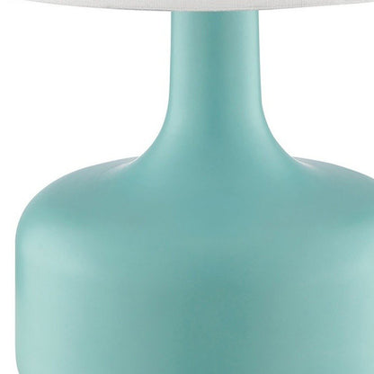 17" White Metal Bedside Table Lamp With Off-White Shade