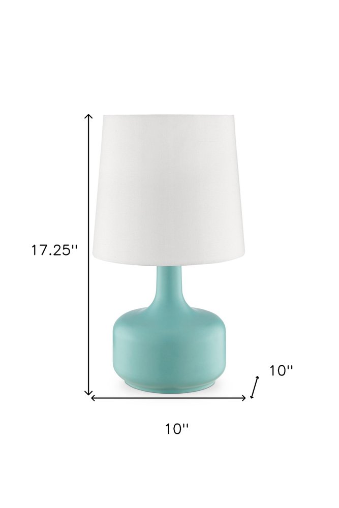 17" White Metal Bedside Table Lamp With Off-White Shade