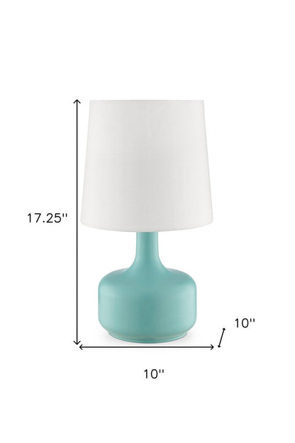 17" White Metal Bedside Table Lamp With Off-White Shade
