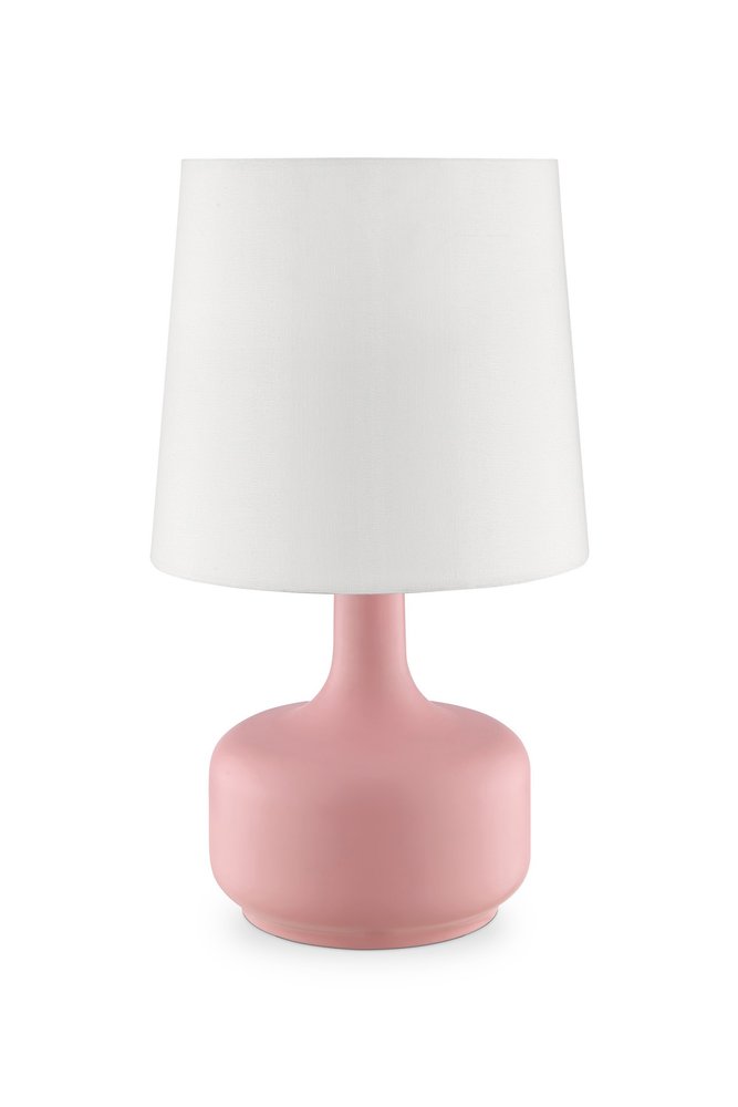 17" White Metal Bedside Table Lamp With Off-White Shade