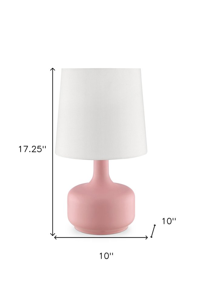 17" White Metal Bedside Table Lamp With Off-White Shade