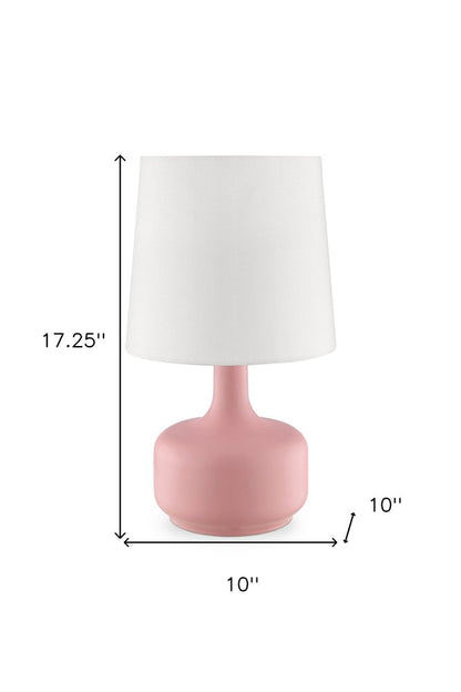 17" White Metal Bedside Table Lamp With Off-White Shade
