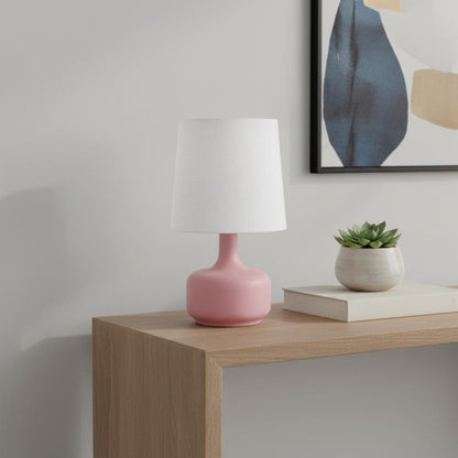 17" White Metal Bedside Table Lamp With Off-White Shade