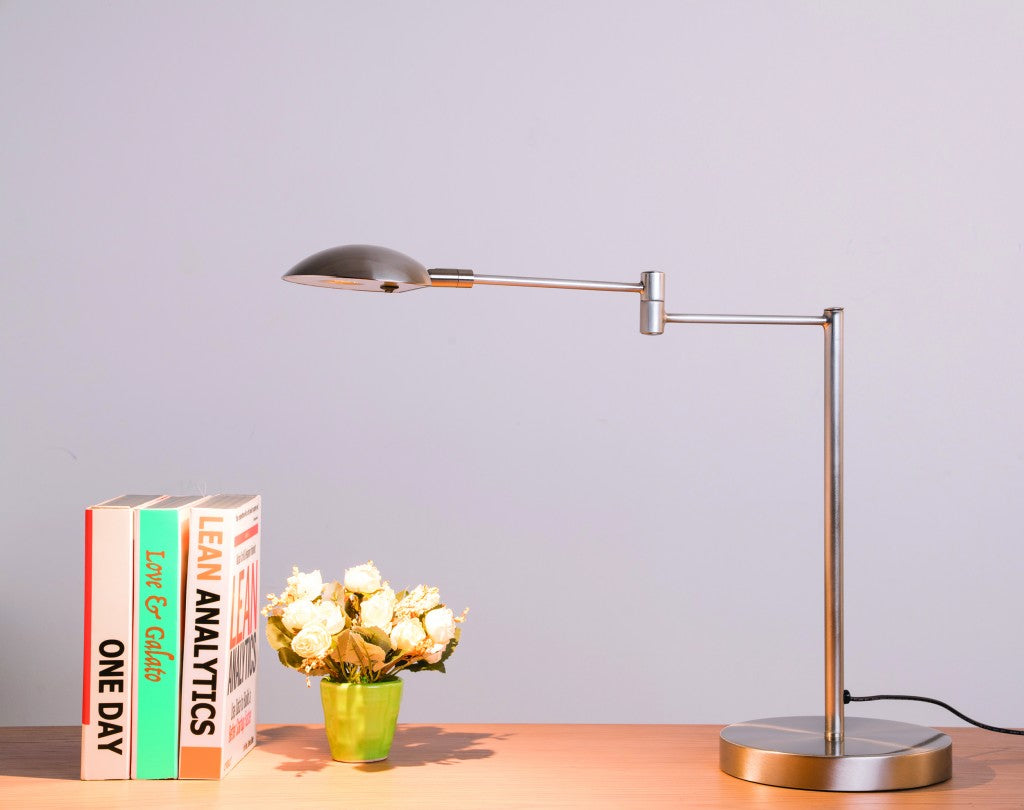 16" Silver Metal Desk Table Lamp With Silver Shade