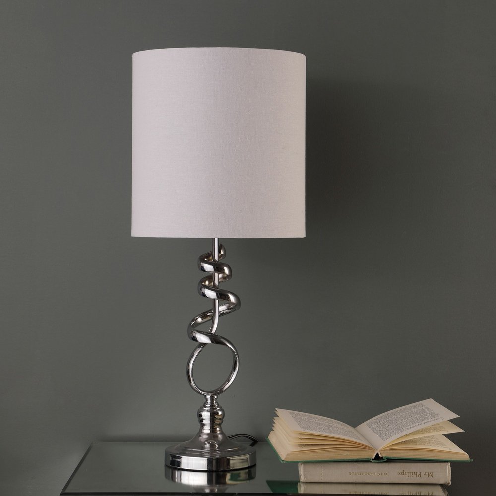22-inch nickel bedside table lamp with off-white drum shade