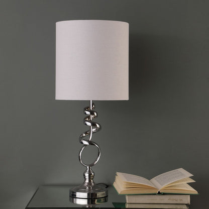 22-inch nickel bedside table lamp with off-white drum shade
