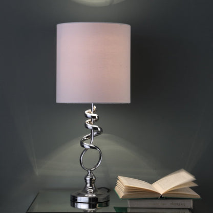 22" nickel bedside table lamp with off-white drum shade