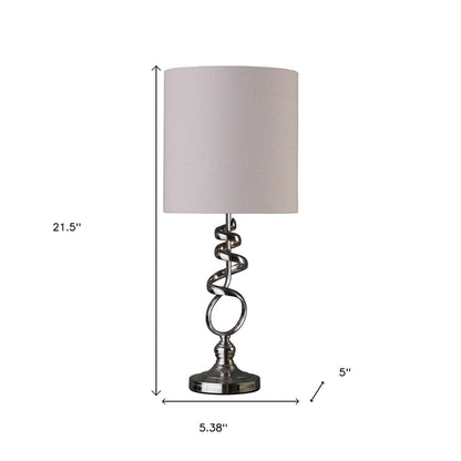 22" nickel bedside table lamp with off-white drum shade