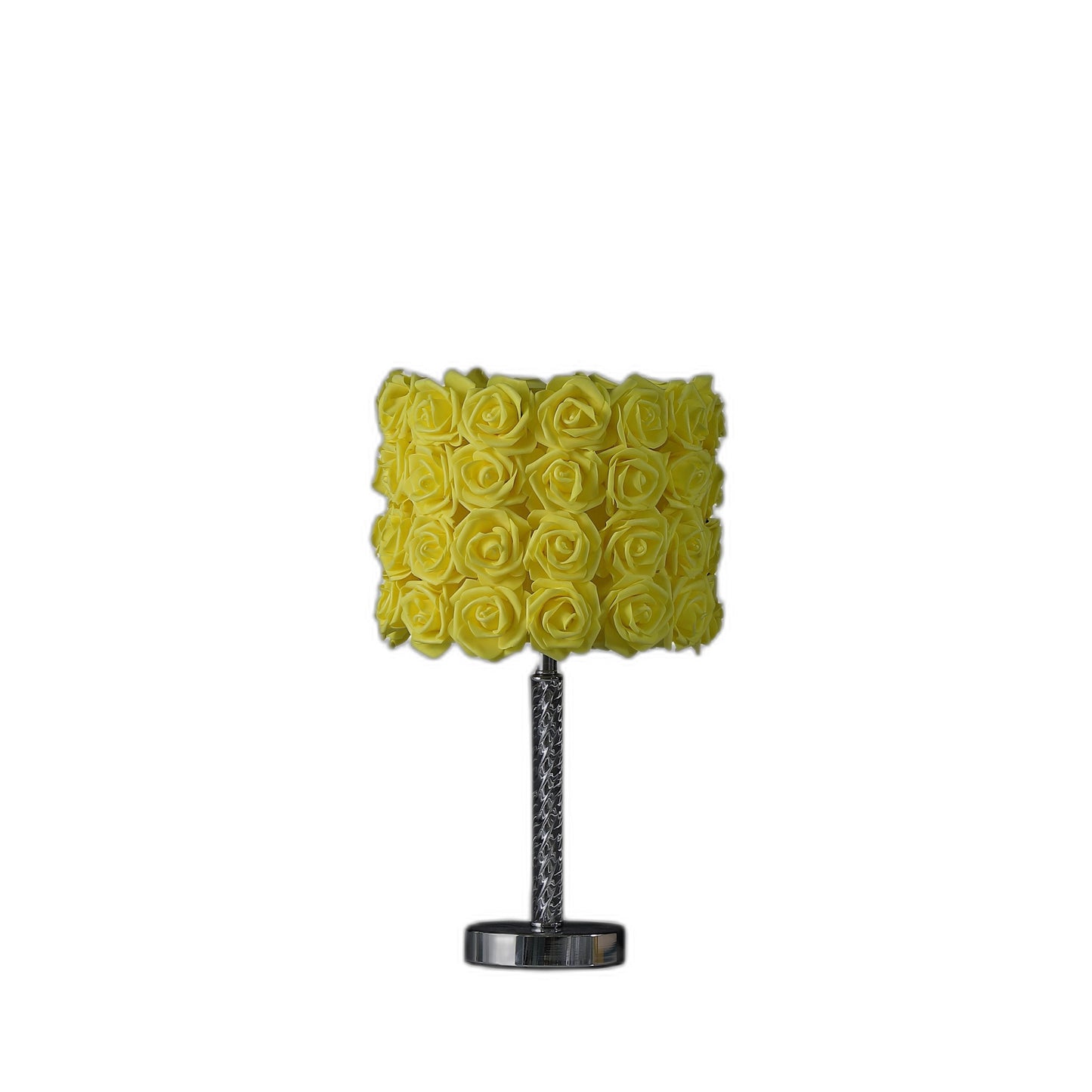 18" Silver Bedside Table Lamp With Yellow Flowers Drum Shade