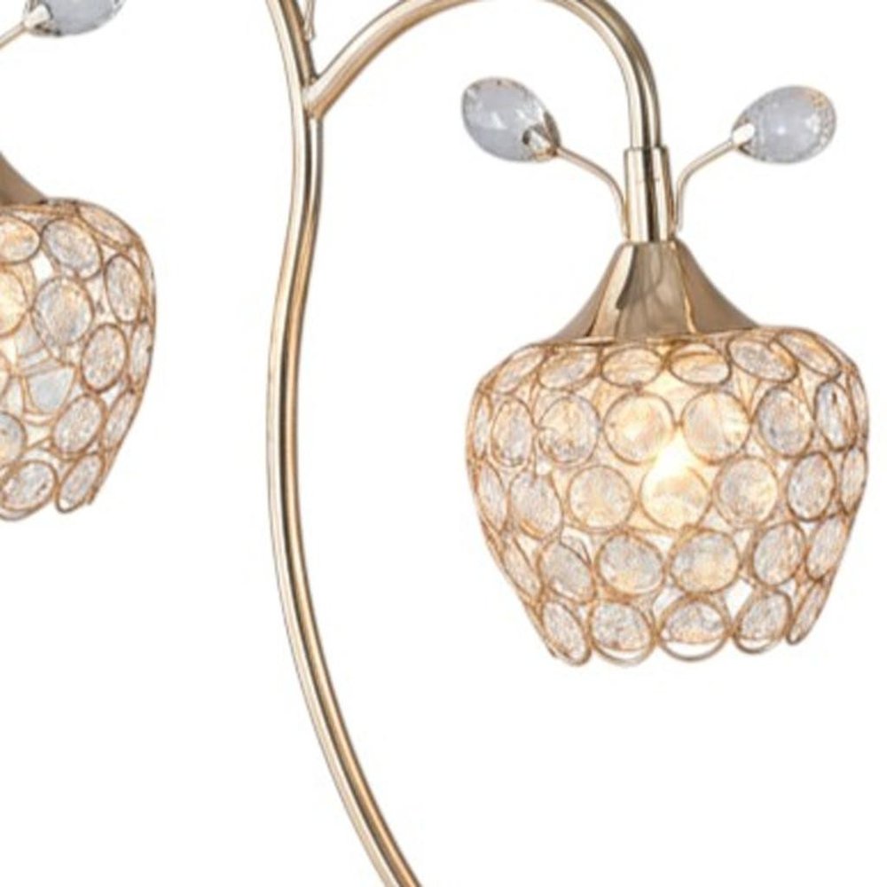 17" Gold Two Light Bedside Table Lamp With Clear Novelty Shade