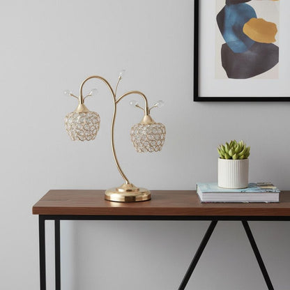17" Gold Two Light Bedside Table Lamp With Clear Novelty Shade
