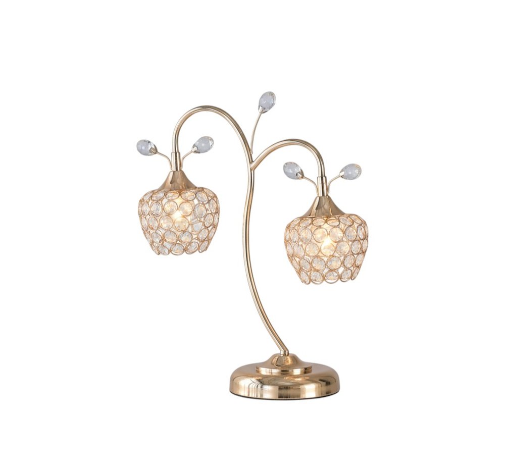 17" Gold Two Light Bedside Table Lamp With Clear Novelty Shade