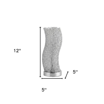 12" Silver Bedside Table Lamp With Silver Swirl Novelty Shade