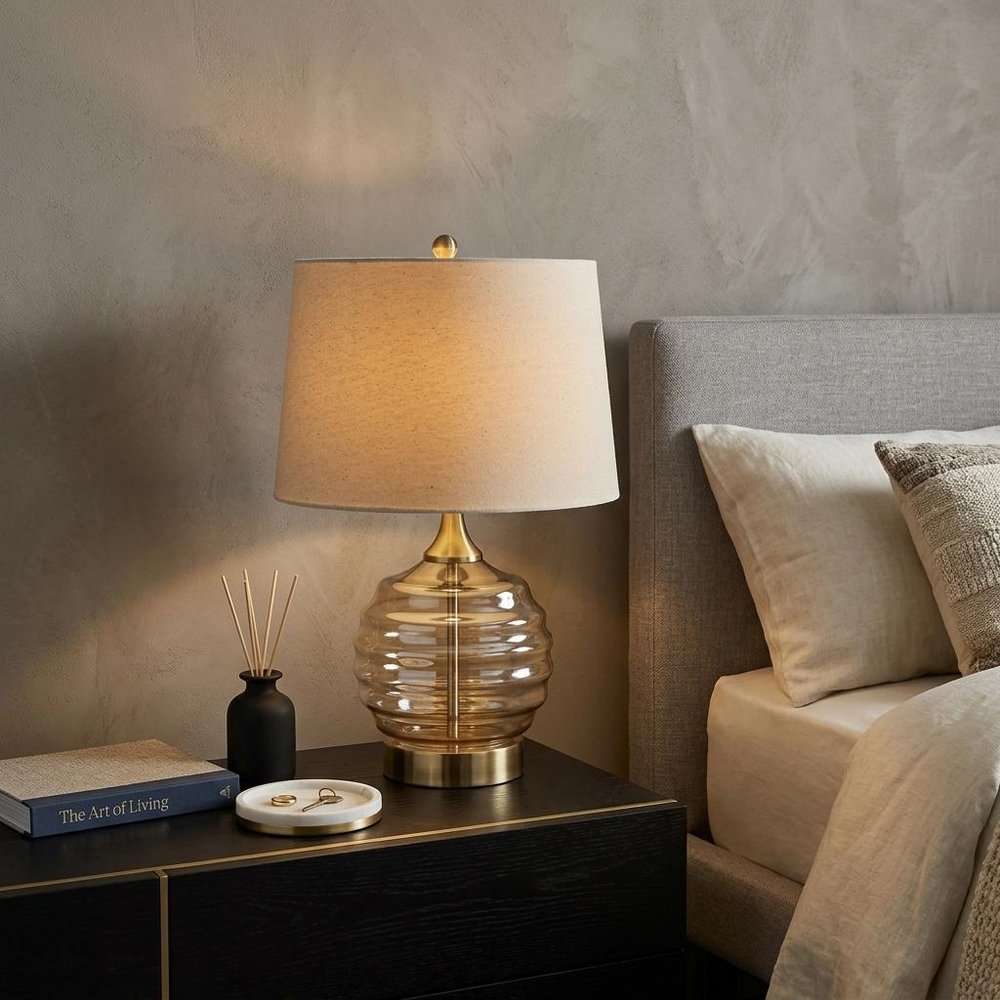 23" Off-White Metal Bedside Table Lamp With Off-White Shade