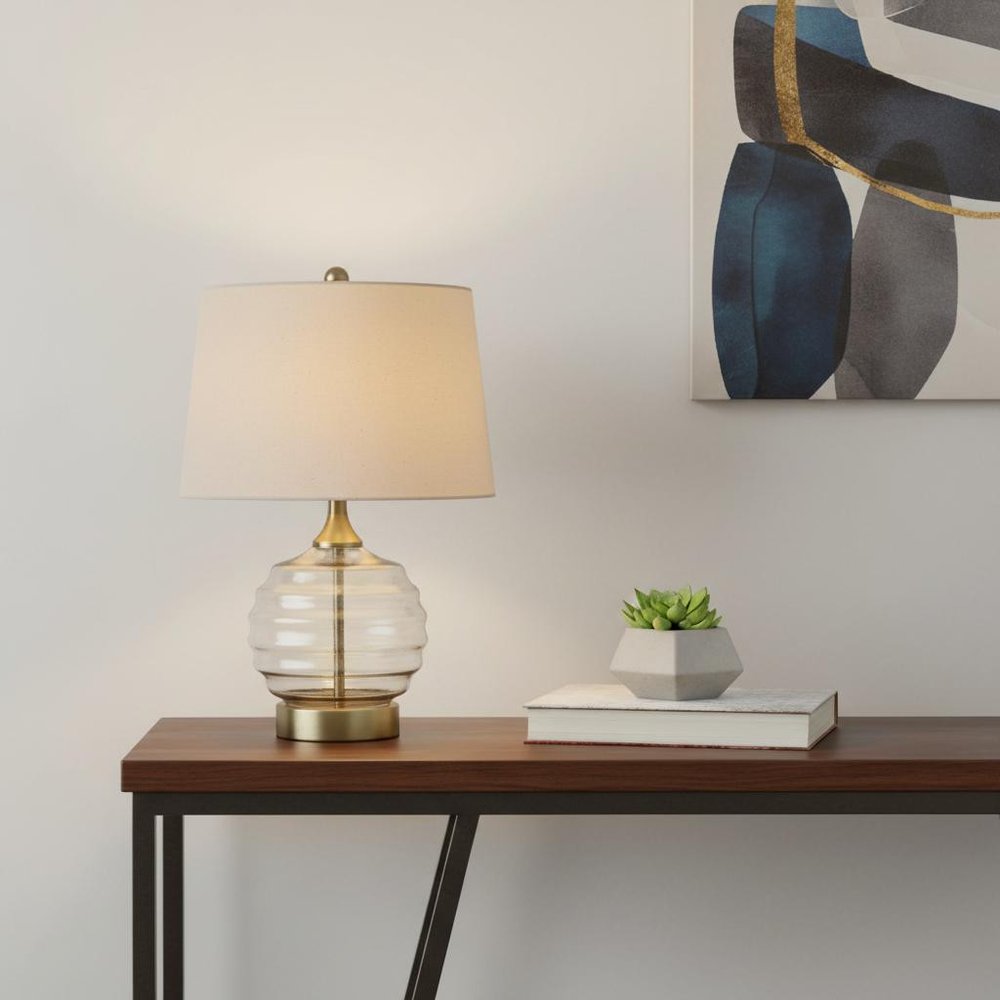 23" Off-White Metal Bedside Table Lamp With Off-White Shade