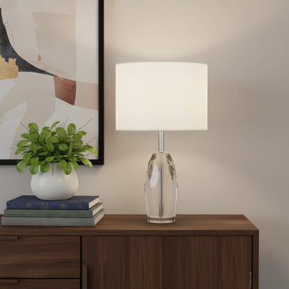 19" Chrome and Faceted Crystal Urn Table Lamp With White Drum Shade