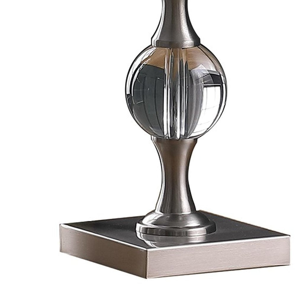 20" Silver Bedside Table Lamp With White Drum Shade