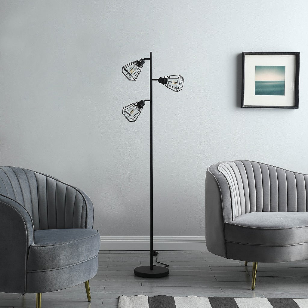 66" Black Three Light Tree Floor Lamp Set