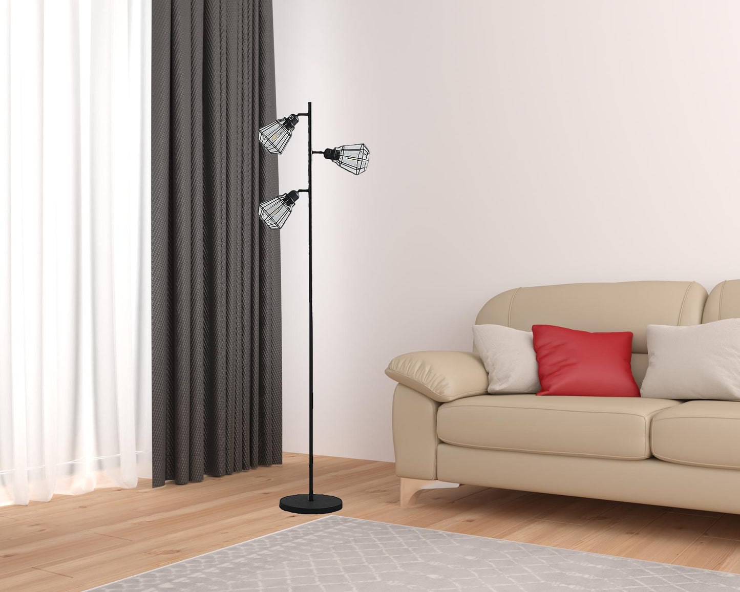 66" Black Three Light Tree Floor Lamp Set