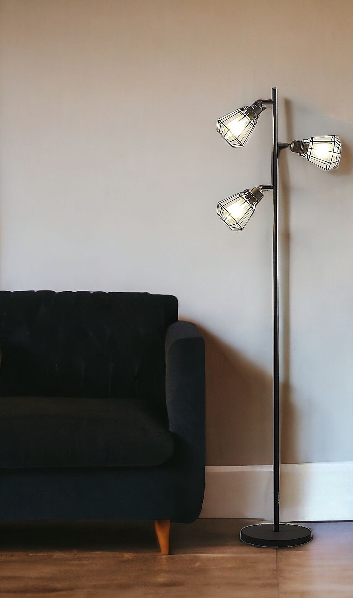 66" Black Three Light Tree Floor Lamp Set