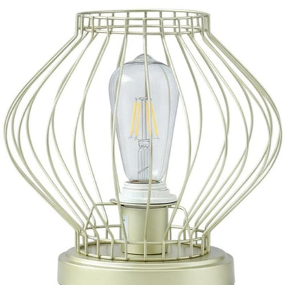 10" Gold Bedside Table Lamp With Gold Cage Shade