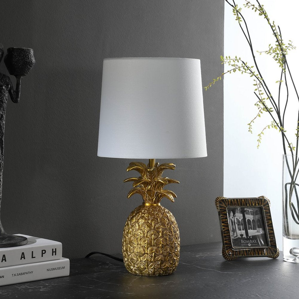 17" Gold Pineapple Table Lamp With White Empire Shade