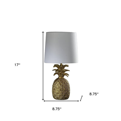 17" Gold Pineapple Table Lamp With White Empire Shade